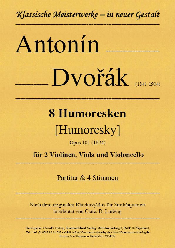 Vorderes Coverbild 8 Humoresken für Streichquartett op. 101