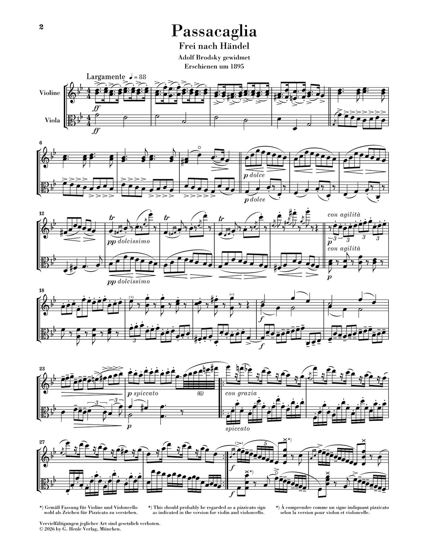 Anderes Coverbild Passacaglia, Sarabande con Variazioni nach Händel für Violine und Viola