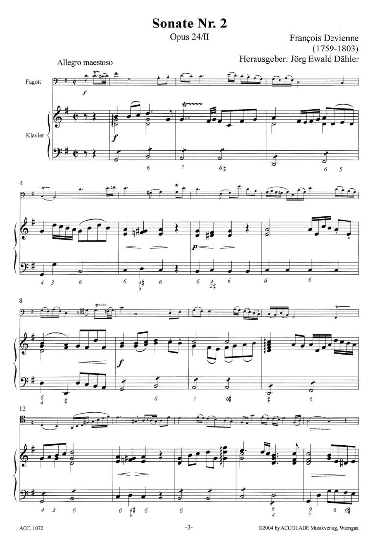 Anderes Coverbild 6 Sonaten für Fagott und Basso Continuo Nr.2 G-Dur op. 24,2