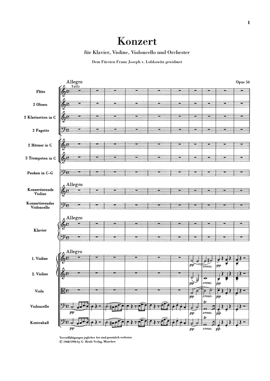 Anderes Coverbild Konzert für Klavier, Violine, Violoncello und Orchester C-dur op. 56 "Tripelkonzert"