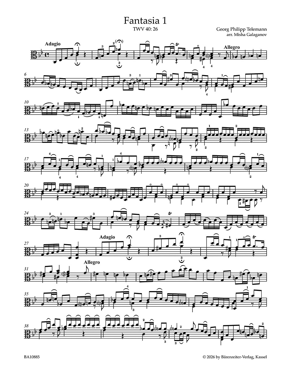 Anderes Coverbild Zwölf Fantasien für Viola da Gamba ohne Bass TWV 40: 26–37