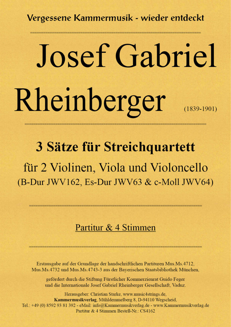 Vorderes Coverbild 3 Sätze für Streichquartett (JWV 162 & 63 & 64)