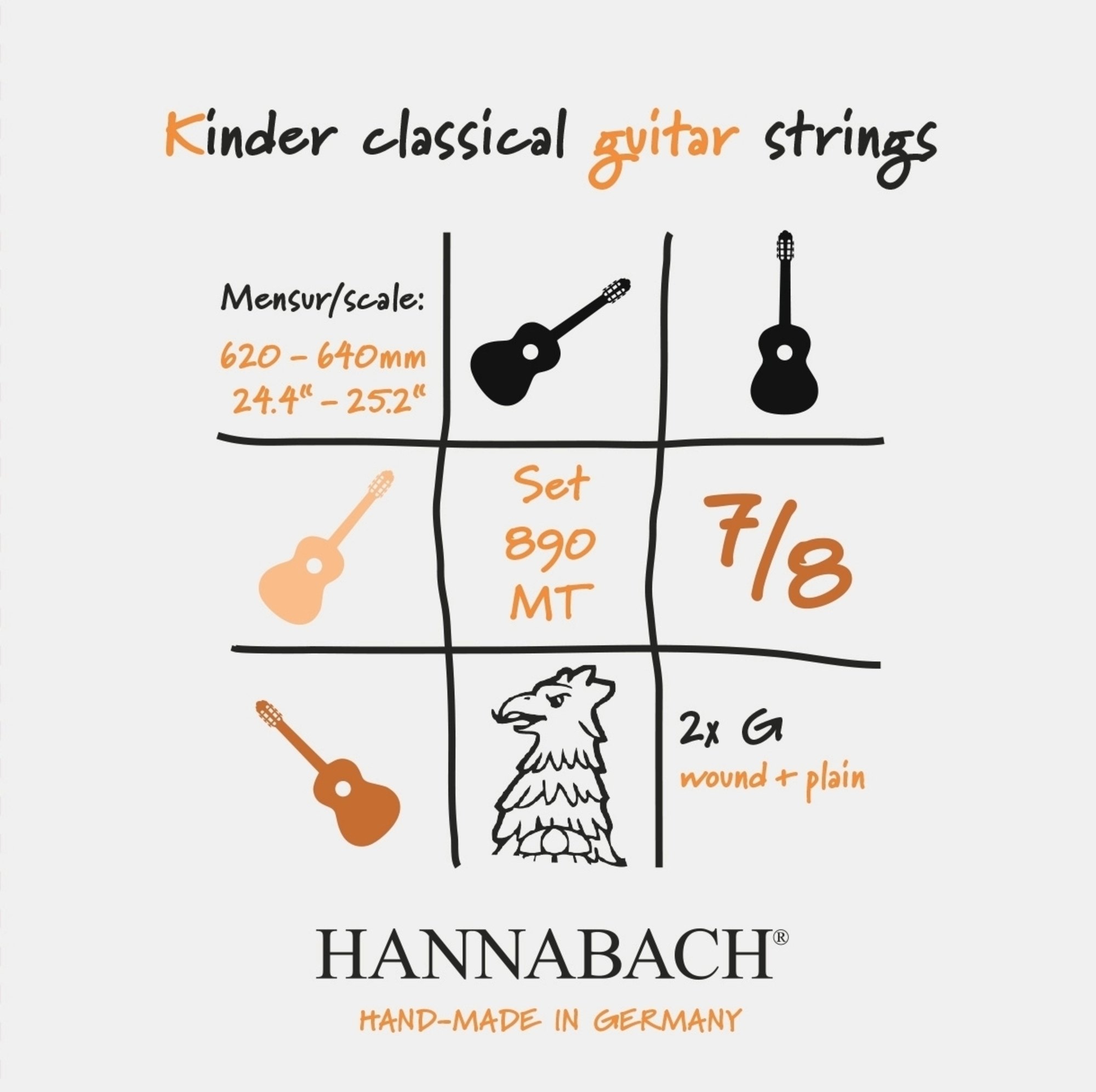 Vorderes Coverbild Hannabach Klassikgitarre-Saiten Serie 890 7/8 Kindergitarre Mensur: 62-64cm