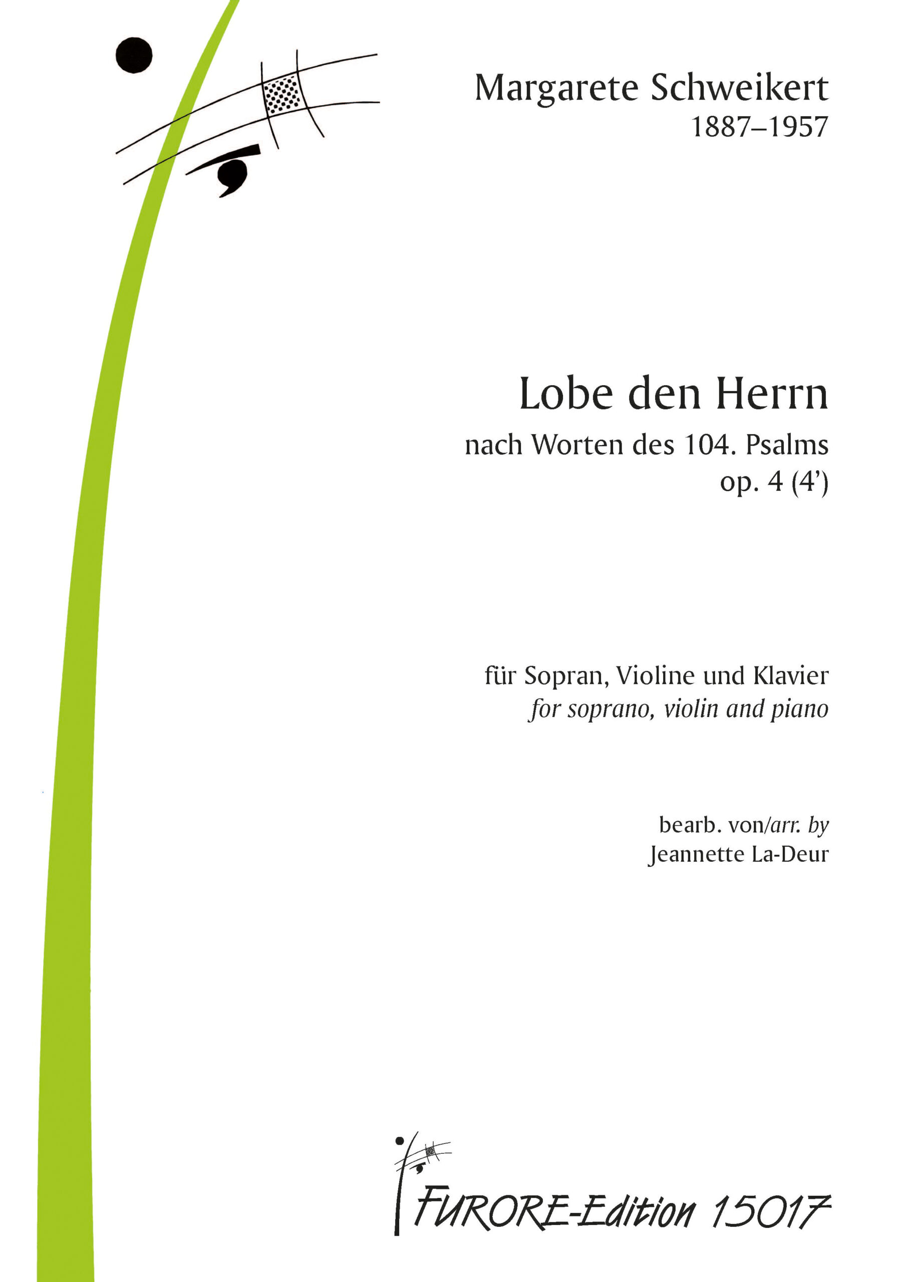 Vorderes Coverbild Lobe den Herrn nach Worten des 104. Psalms op. 4 (4’) für Sopran, Violine und Klavier (um 1907)