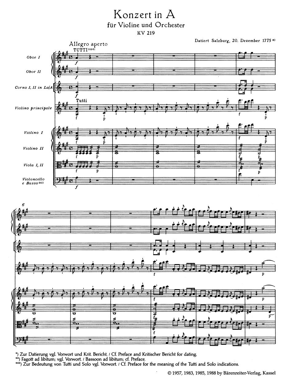 Vorderes Coverbild Konzert für Violine und Orchester Nr. 5 A-Dur KV 219