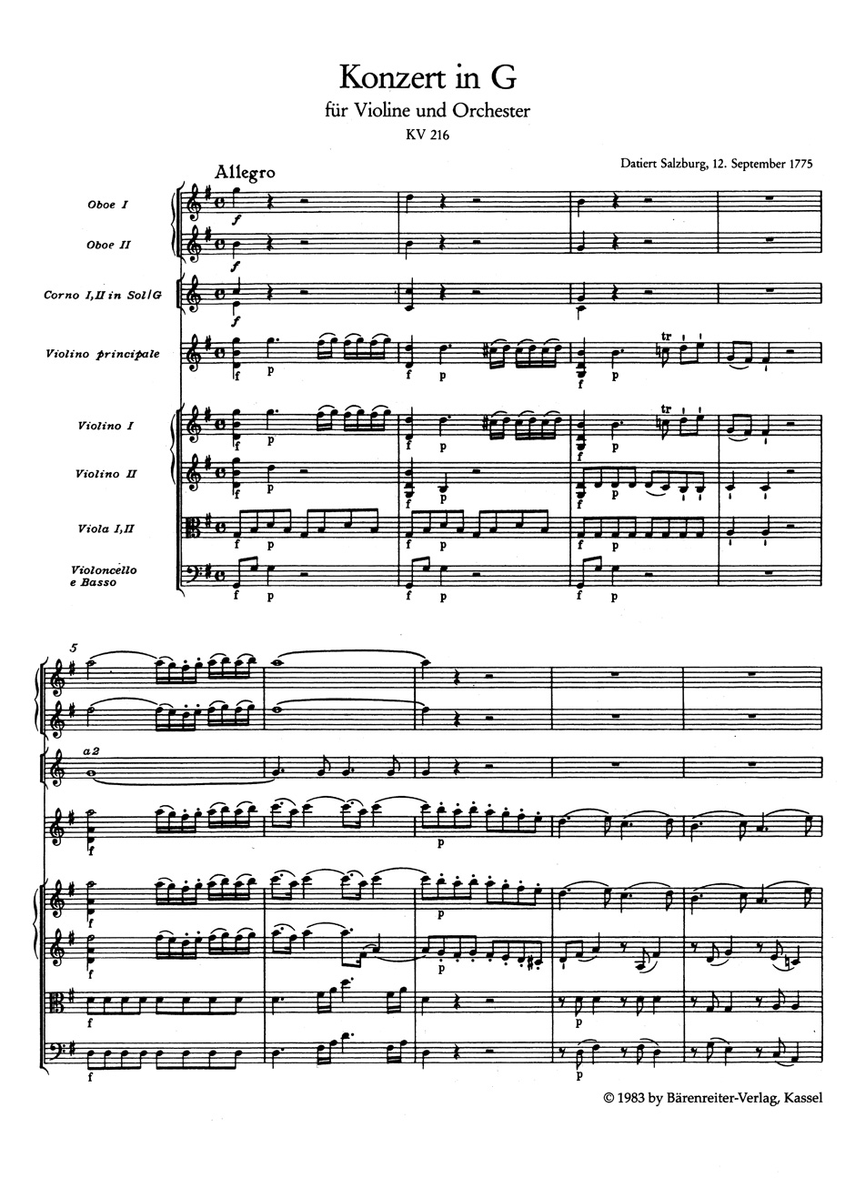 Vorderes Coverbild Konzert für Violine und Orchester Nr. 3 G-Dur KV 216
