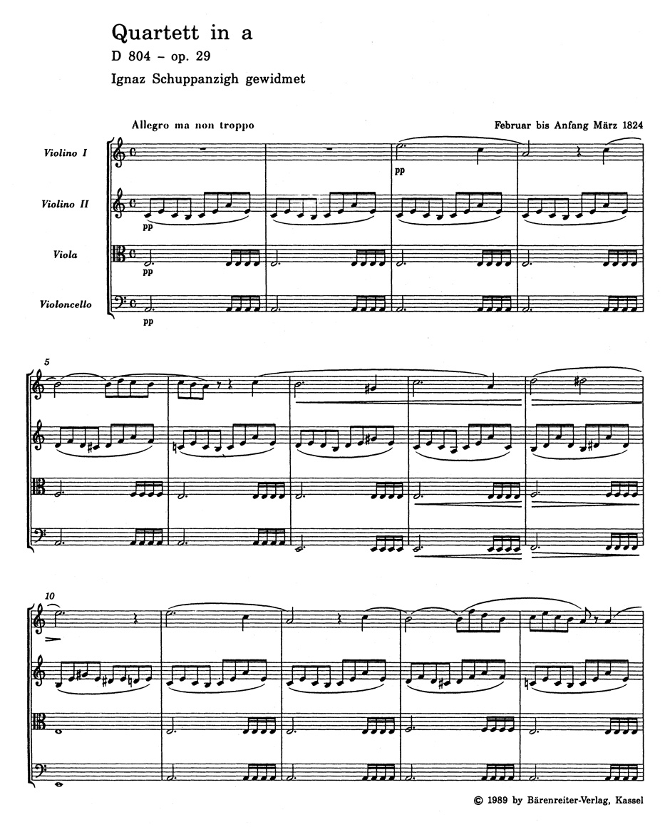 Vorderes Coverbild Streichquartett a-Moll D 804 op. 29 "Rosamunde" / Streichquartett c-Moll D 703 "Quartett-Satz" und Fragment des zweiten Satzes