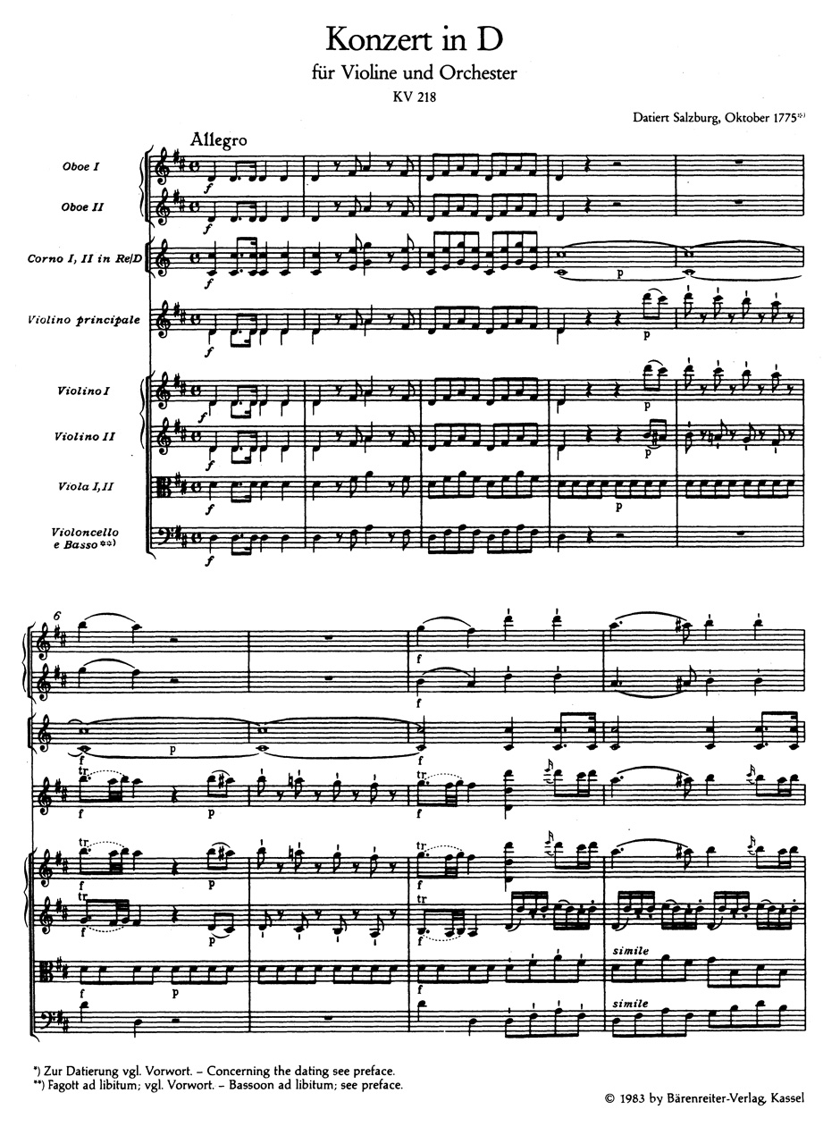 Anderes Coverbild Konzert für Violine und Orchester Nr. 4 D-Dur KV 218