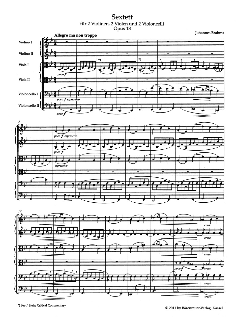 Anderes Coverbild Sextett für zwei Violinen, zwei Violen und zwei Violoncelli B-Dur op. 18
