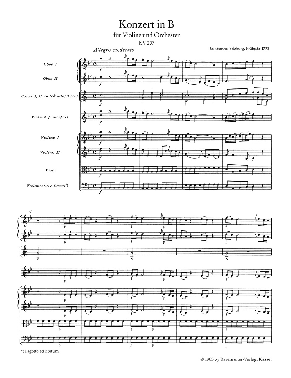 Vorderes Coverbild Werke für Violine und Orchester KV 207, 211, 216, 218, 219, 261, 269 (261a), 373