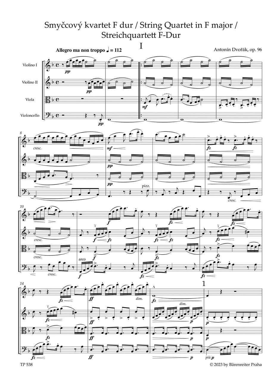 Vorderes Coverbild Streichquartett Nr. 12 F-Dur op. 96 "Amerikanisches Quartett"