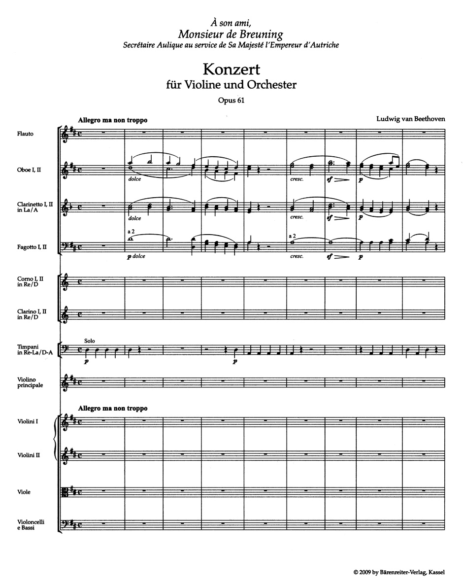 Vorderes Coverbild Konzert für Violine und Orchester D-Dur op. 61