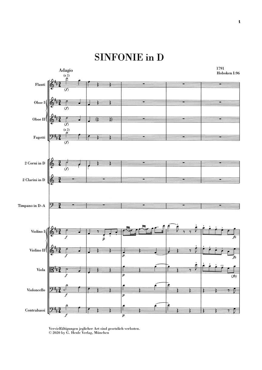 Anderes Coverbild Sinfonie D-dur Hob. I:96 (1791-1792)