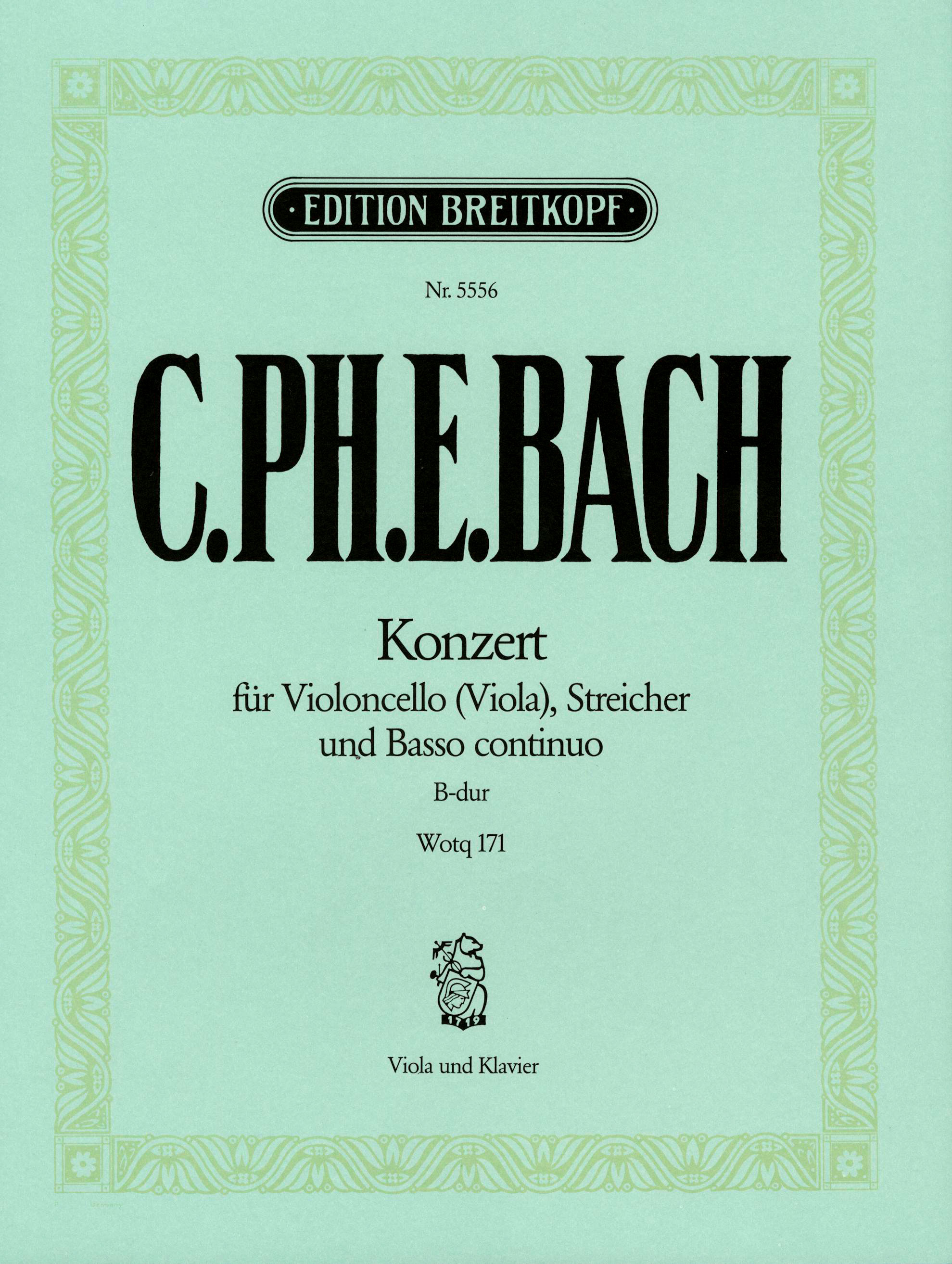Vorderes Coverbild Konzert für Violoncello und Orchester B-Dur Wq 171