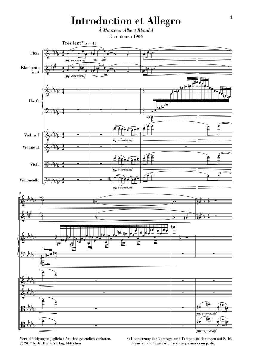 Anderes Coverbild Introduction et Allegro für Harfe, Flöte, Klarinette und Streichquartett