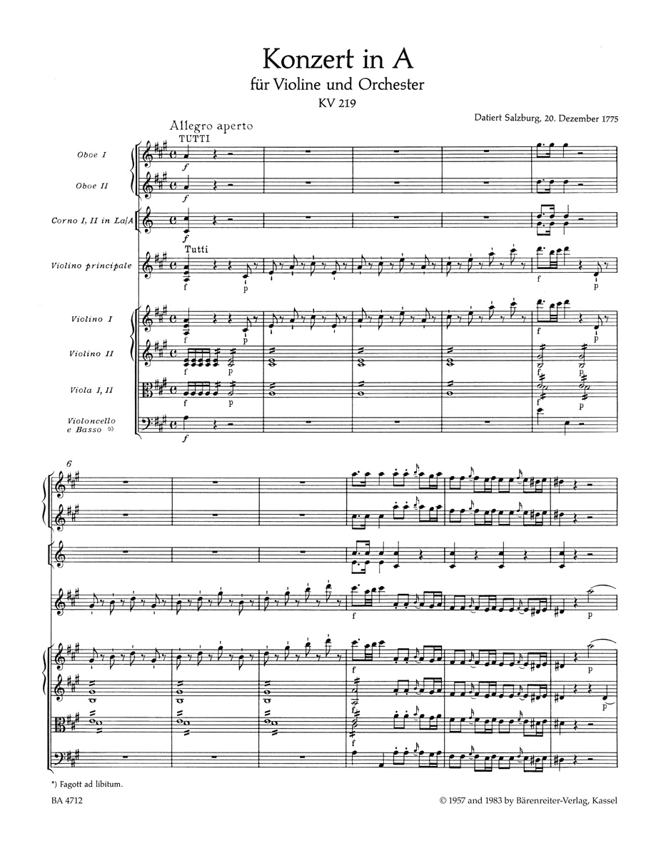 Anderes Coverbild Konzert für Violine und Orchester Nr. 5 A-Dur KV 219