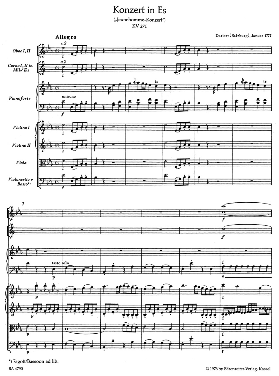 Anderes Coverbild Konzert für Klavier und Orchester Nr. 9 Es-Dur KV 271 "Jeunehomme"