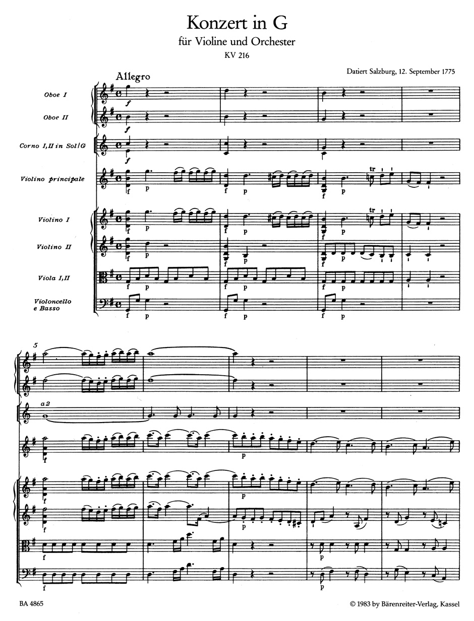 Anderes Coverbild Konzert für Violine und Orchester Nr. 3 G-Dur KV 216