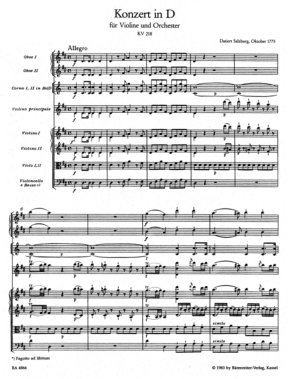 Anderes Coverbild Konzert für Violine und Orchester Nr. 4 D-Dur KV 218