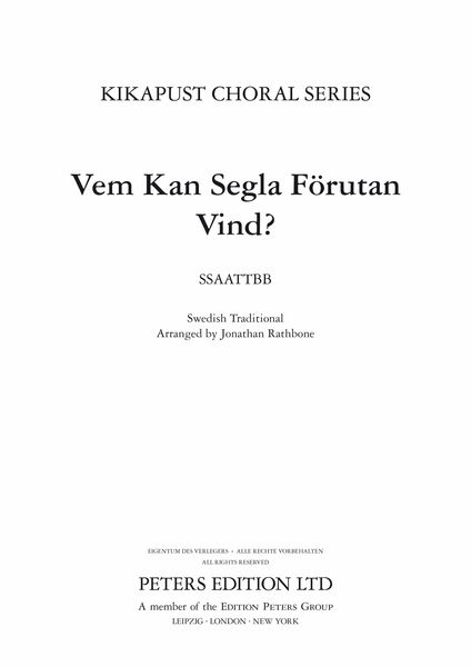 Vorderes Coverbild Vem kan segla förutan vind?, "Vem kan skiljas från vännen sinutaratt fälla tårar?"