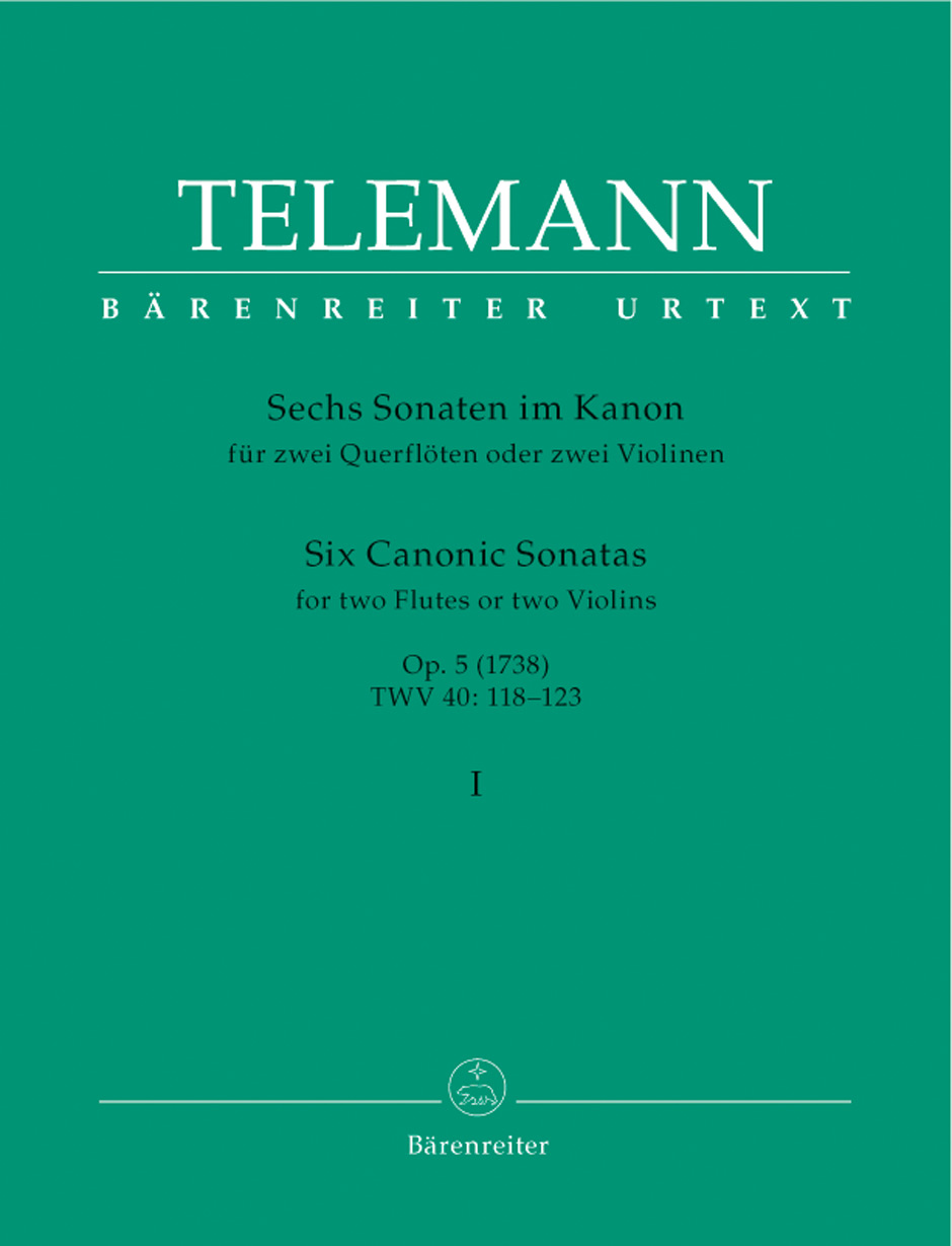 Vorderes Coverbild Sechs Sonaten im Kanon für zwei Querflöten oder zwei Violinen op. 5 TWV 40:118-120 (1738)