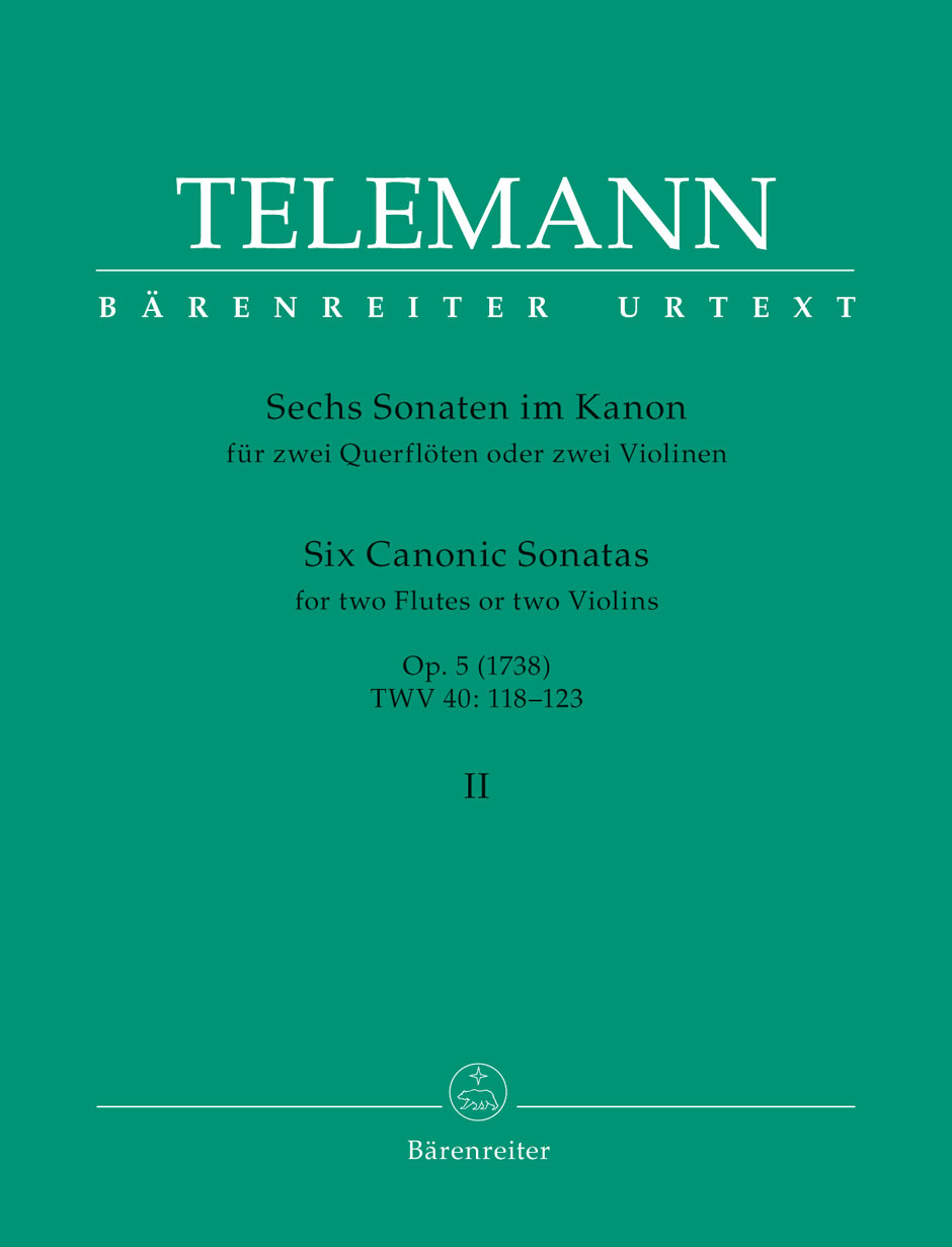 Vorderes Coverbild Sechs Sonaten im Kanon für zwei Querflöten oder zwei Violinen op. 5 TWV 40:118-123 (1738)