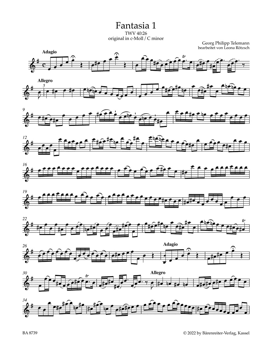Anderes Coverbild Zwölf Fantasien für Viola da Gamba ohne Bass TWV 40:26-37