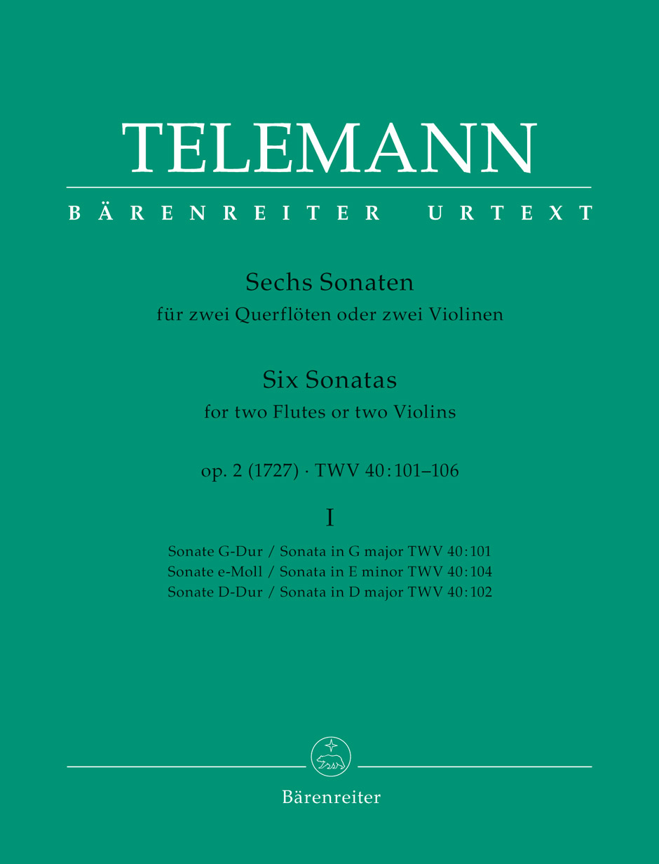 Anderes Coverbild Sechs Sonaten für zwei Querflöten oder zwei Violinen op. 2 TWV 40:101, 102, 104