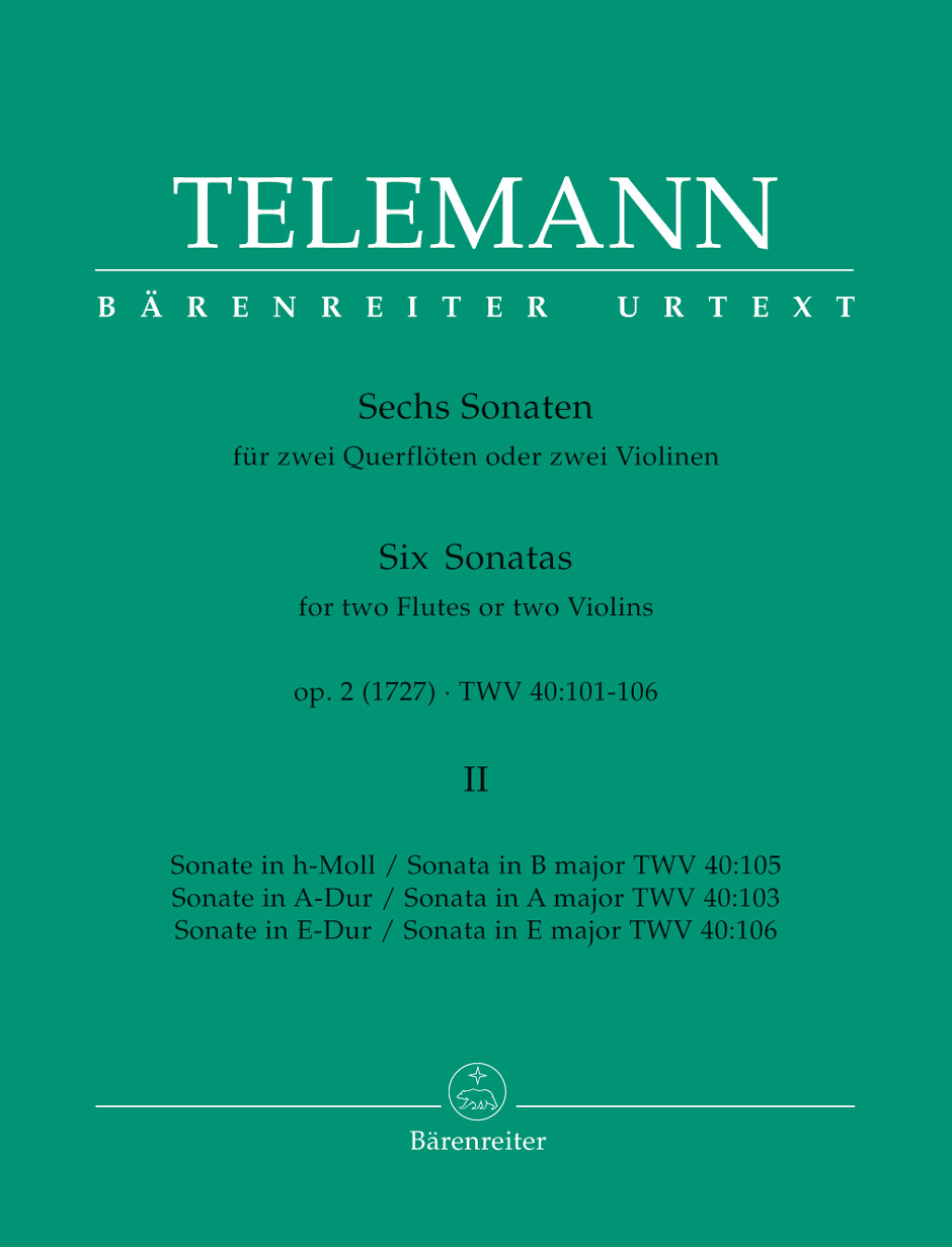 Anderes Coverbild Sechs Sonaten für zwei Querflöten oder zwei Violinen op. 2 TWV 40:103, 105, 106