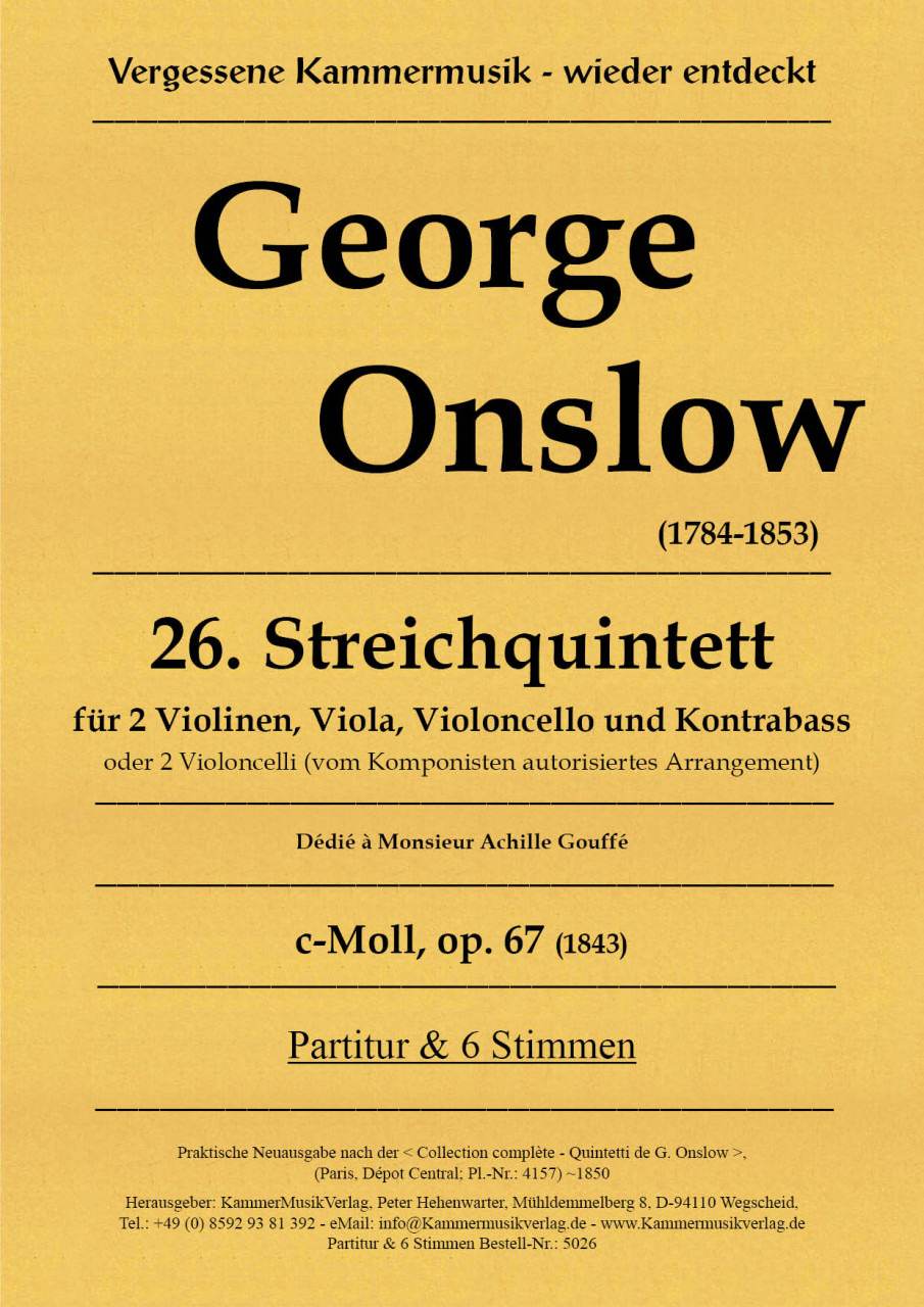 Vorderes Coverbild Streichquintett Nr. 26 c-Moll op. 67