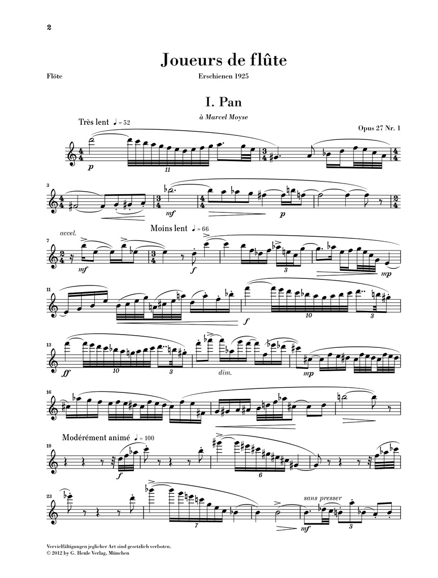 Anderes Coverbild Joueurs de flûte op. 27 für Flöte und Klavier