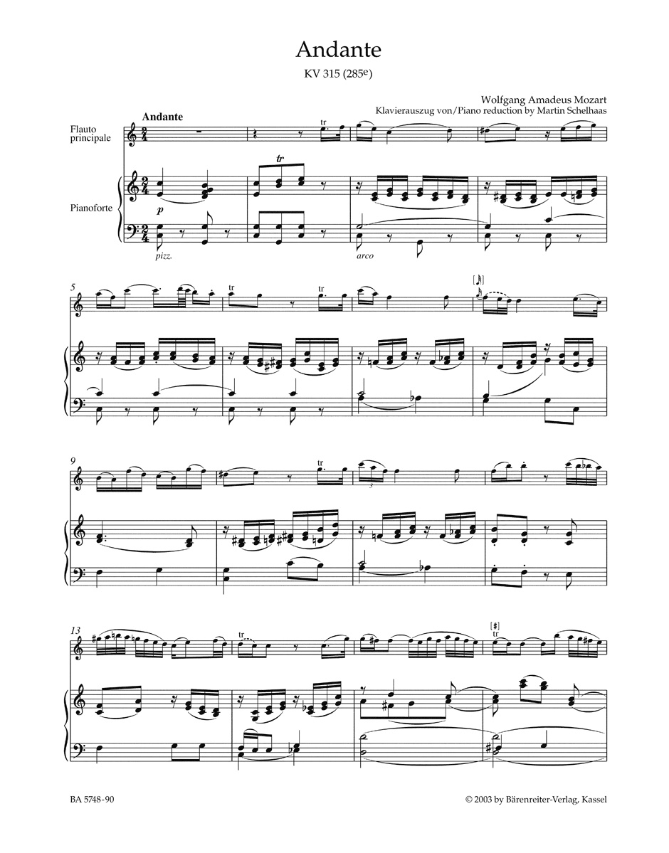 Anderes Coverbild Andante für Flöte und Orchester C-Dur KV 315 (285e)