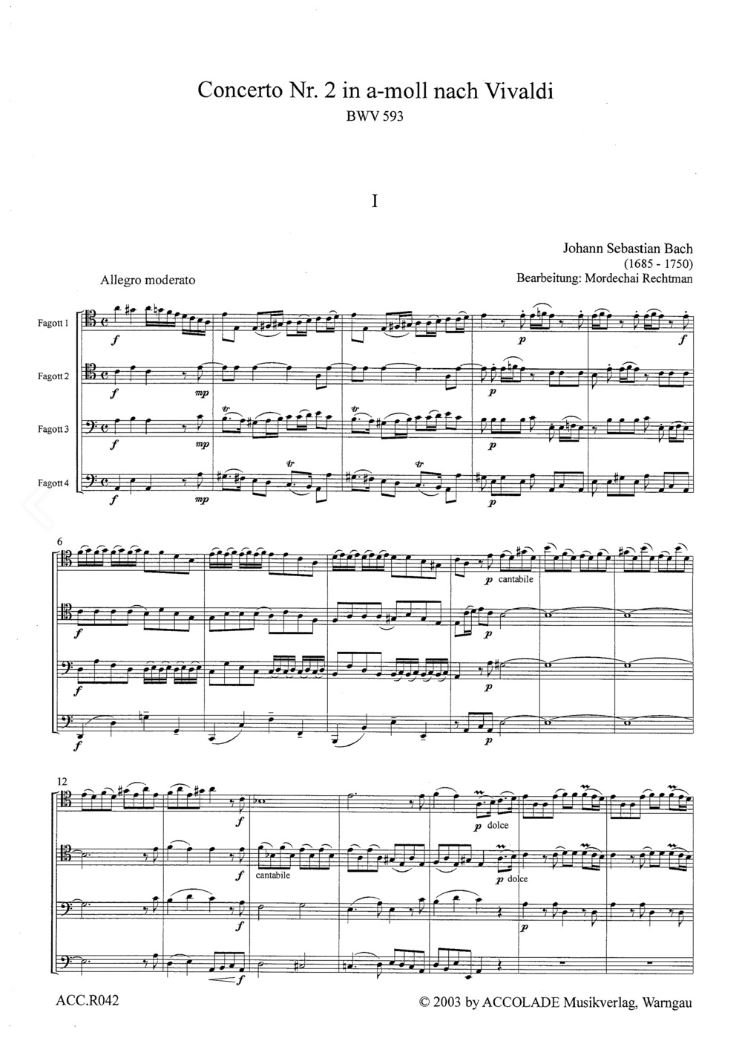Anderes Coverbild Concerto Nr. 2 BWV 593 