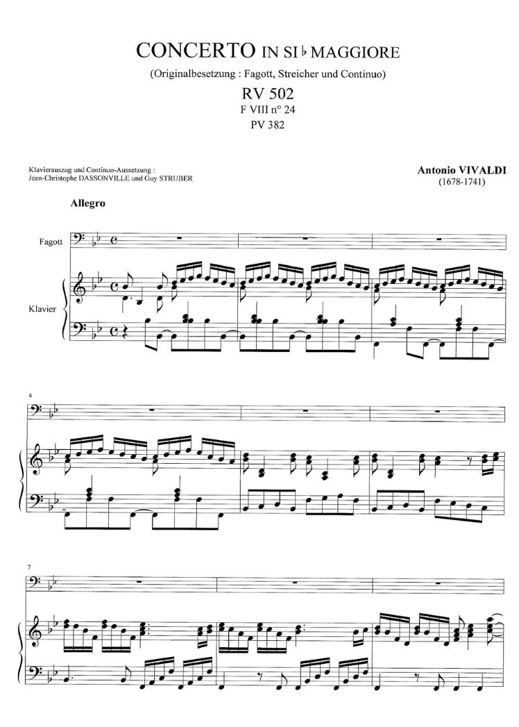 Anderes Coverbild Fagottkonzert B-Dur RV 502 / F:VIII,24 / PV 382 