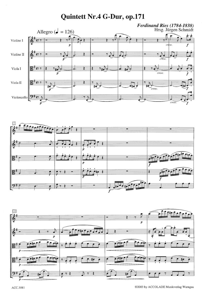 Anderes Coverbild Streichquintett Nr. 4 G-Dur op. 171 