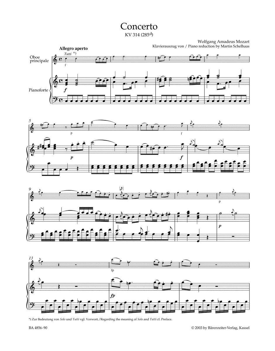 Anderes Coverbild Konzert für Oboe und Orchester C-Dur KV 314 (285d)