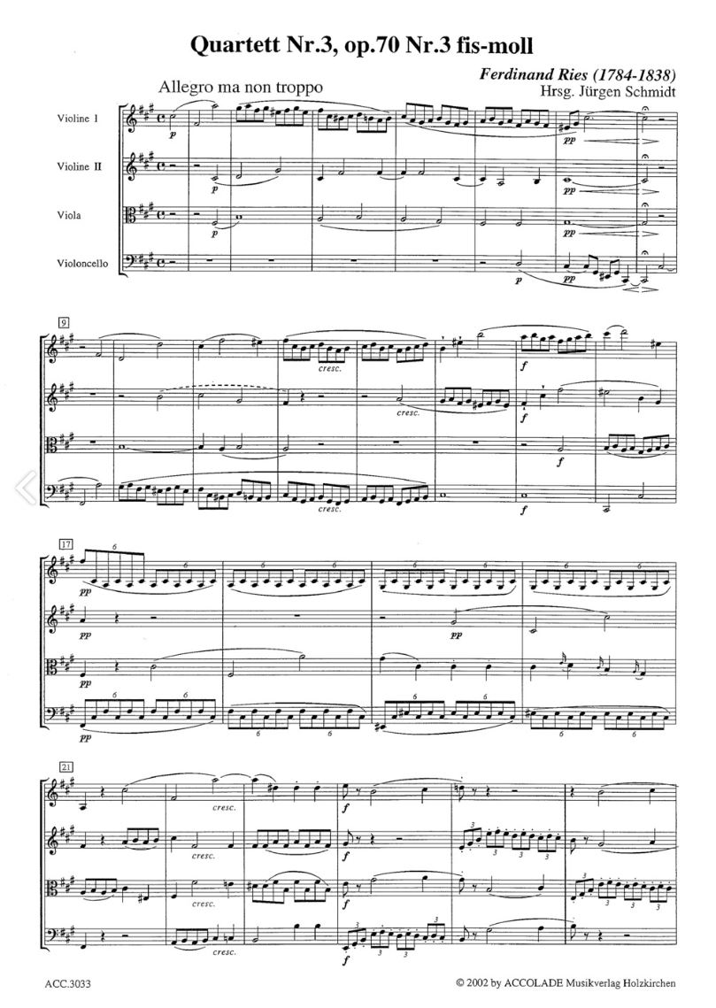 Anderes Coverbild Streichquartett Nr. 3 fis-moll op. 70,3 