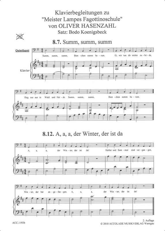Vorderes Coverbild Meister Lampes Fagottinoschule Band 1, Klavierbegleitung