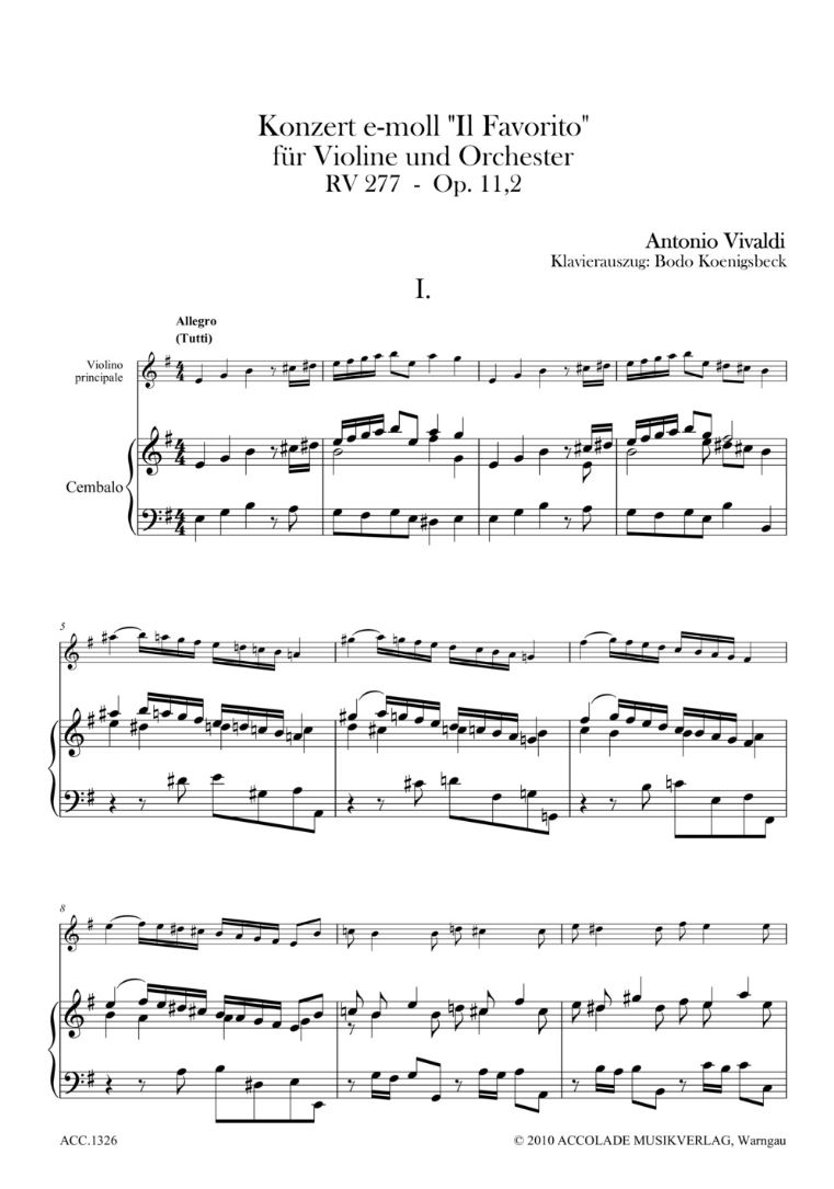 Anderes Coverbild Konzert e-moll "Il Favorito" op. 11/2 PV 106 / F:I,208 / RV 277 
