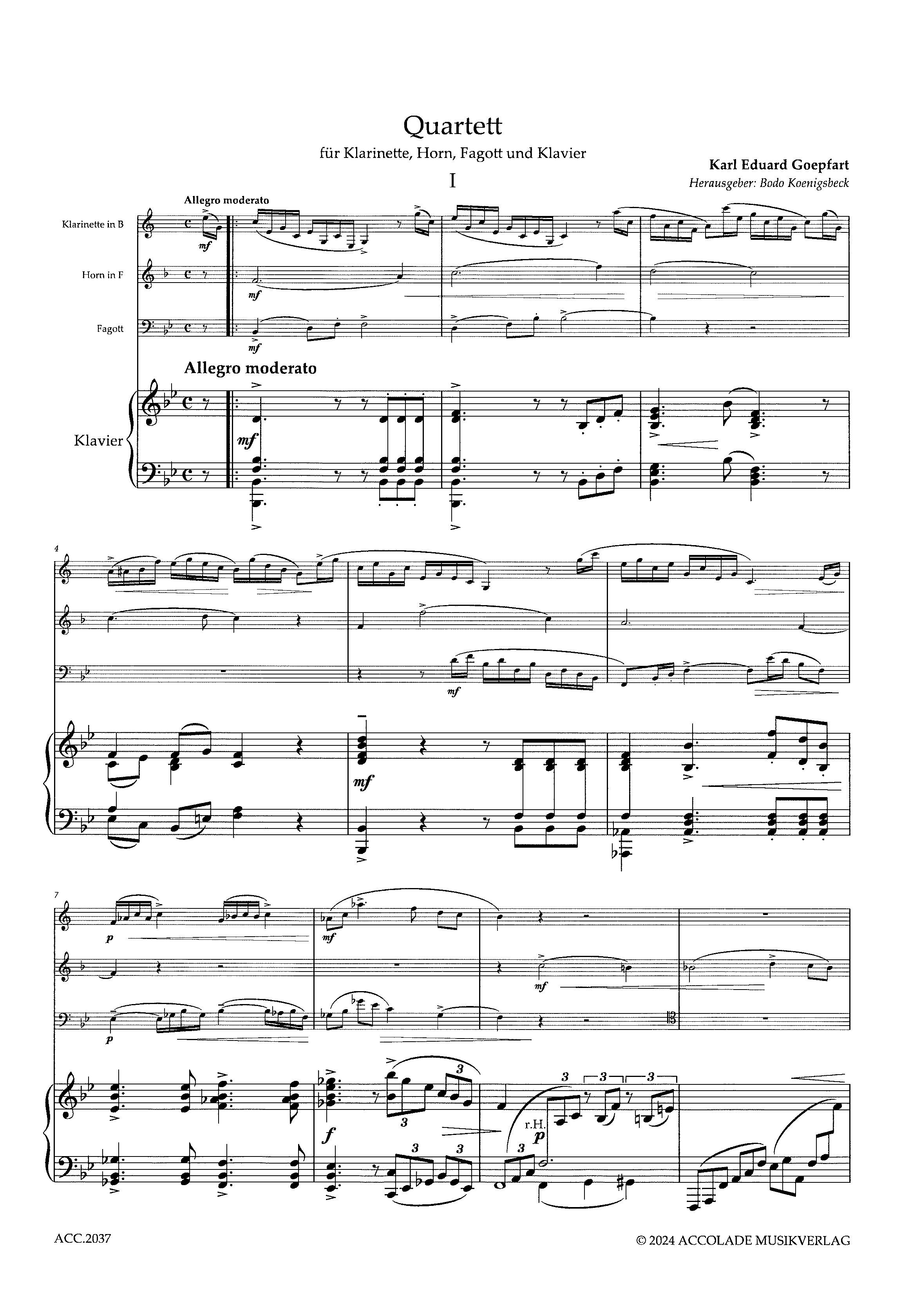 Anderes Coverbild Quartett für Klarinette, Horn, Fagott und Klavier 