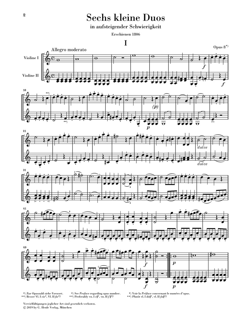 Anderes Coverbild Sechs kleine Duos op. 8 für zwei Violinen