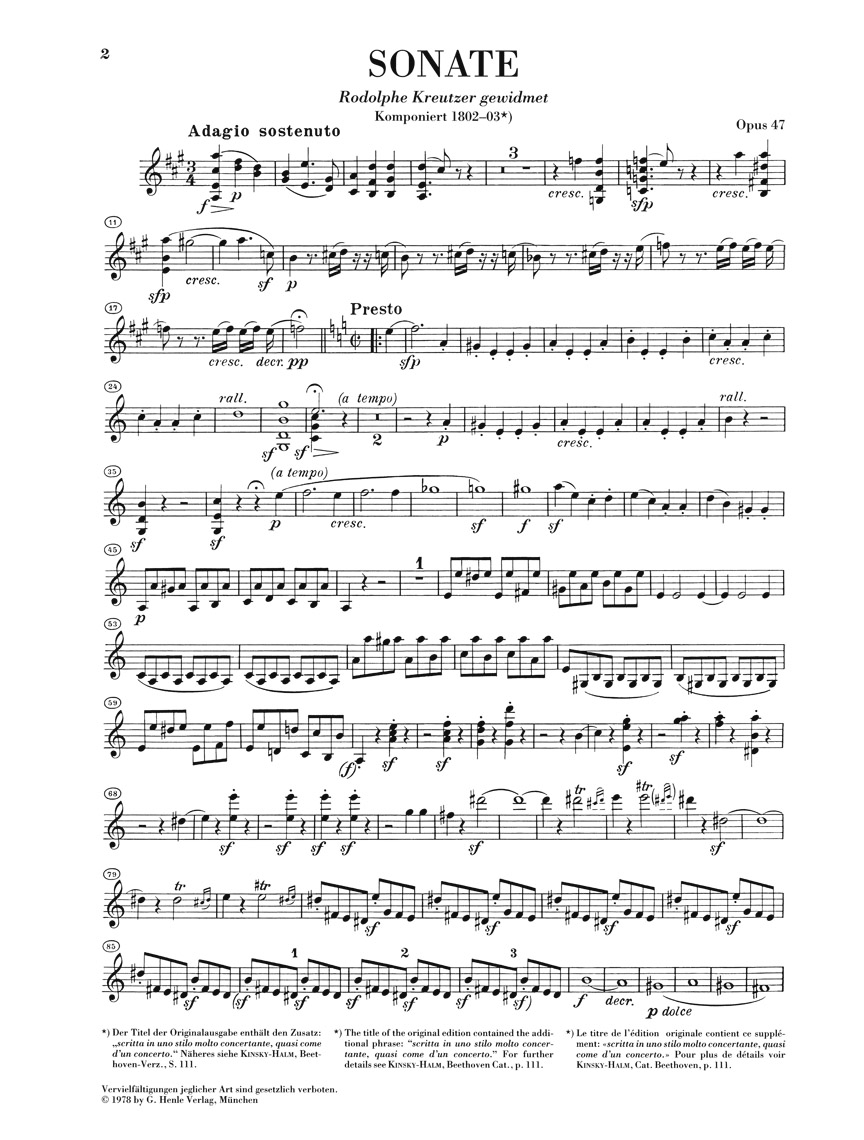Anderes Coverbild Sonate für Klavier und Violine A-dur op. 47 "Kreutzer"