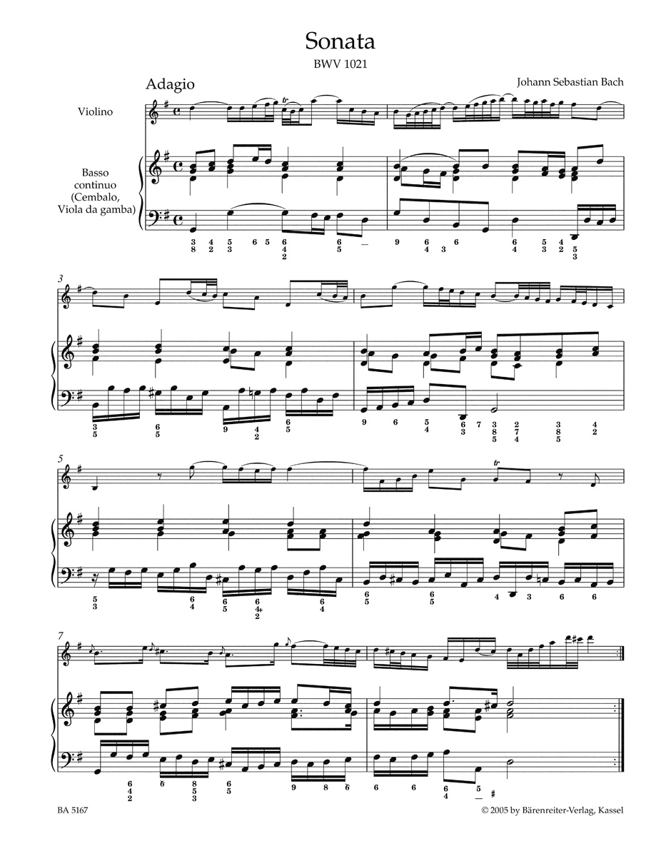 Anderes Coverbild Sonaten G-Dur, e-Moll, Fuge g-Moll für Violine und Basso continuo BWV 1021, 1023, 1026