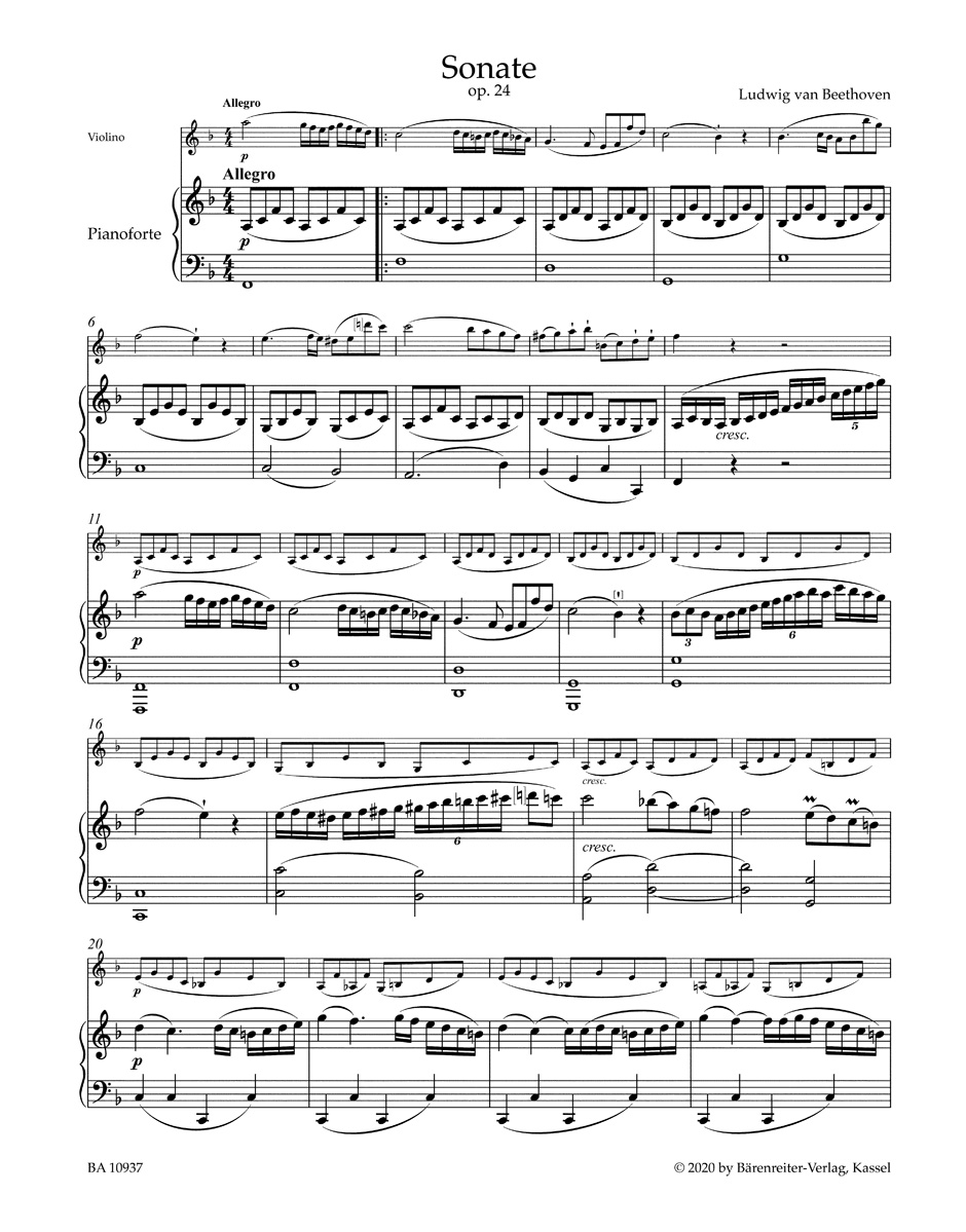 Anderes Coverbild Sonate für Klavier und Violine F-Dur op. 24 "Frühlingssonate"