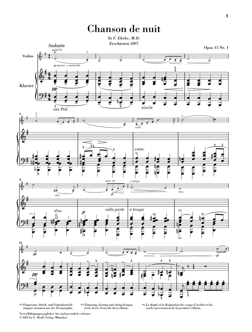 Anderes Coverbild Chanson de nuit, Chanson de matin für Violine und Klavier op. 15
