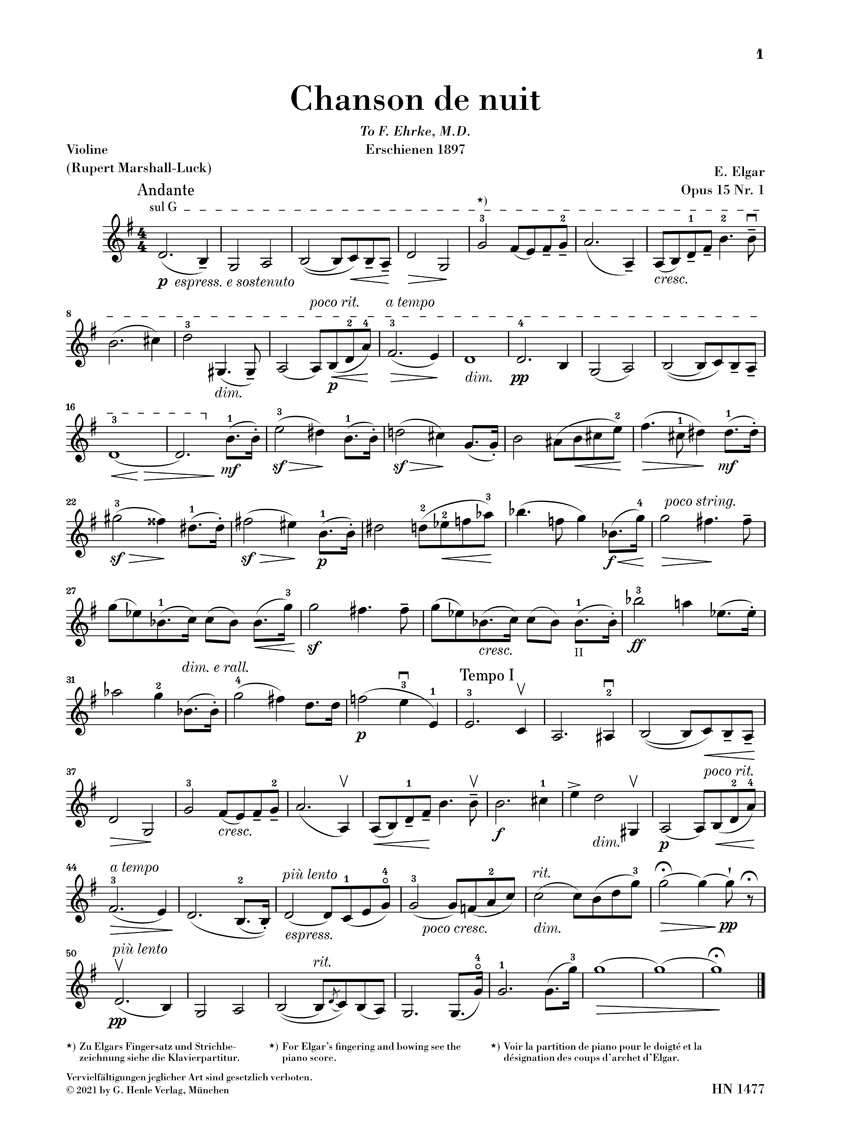 Anderes Coverbild Chanson de nuit, Chanson de matin für Violine und Klavier op. 15