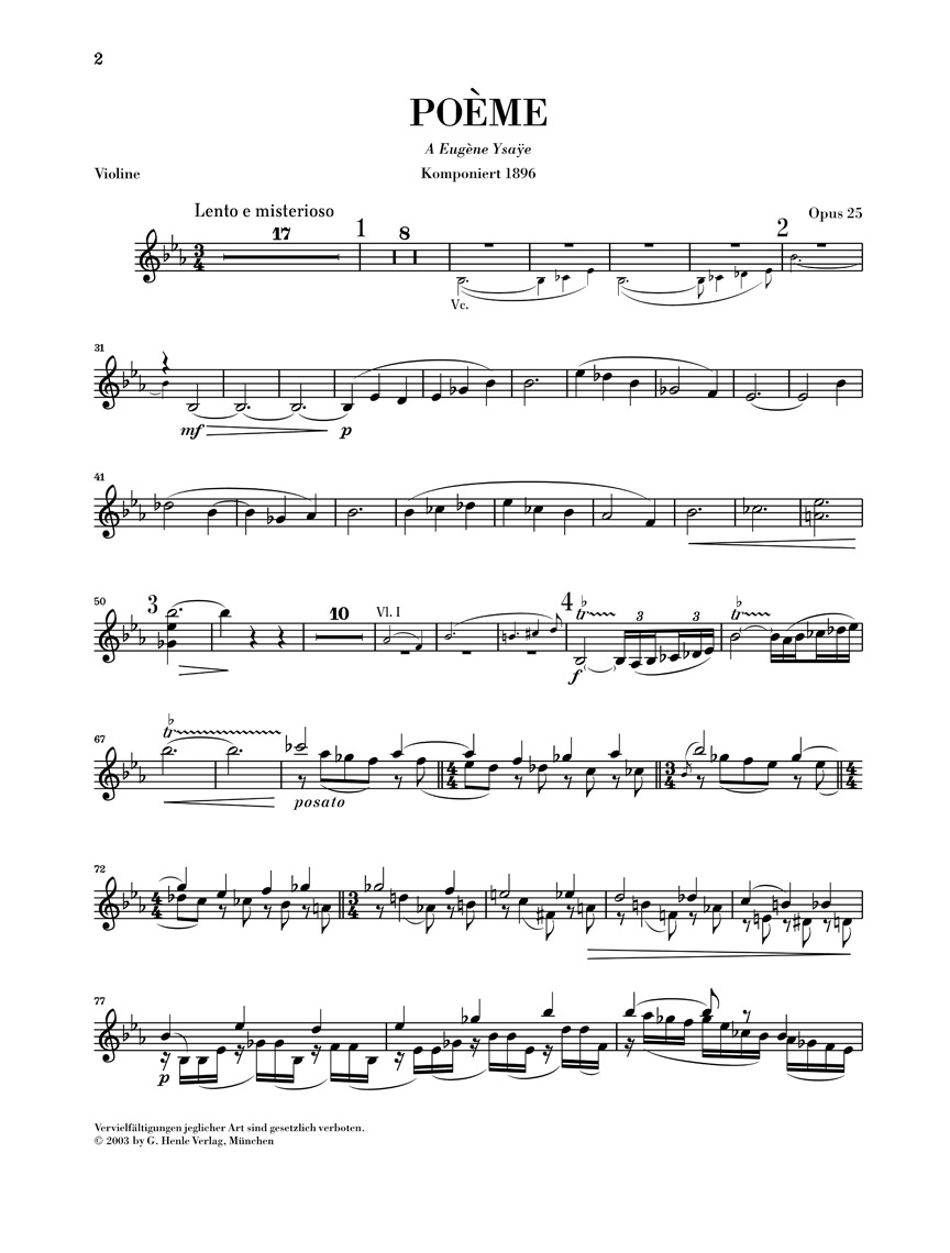 Anderes Coverbild Poème Opus 25 für Violine und Orchester
