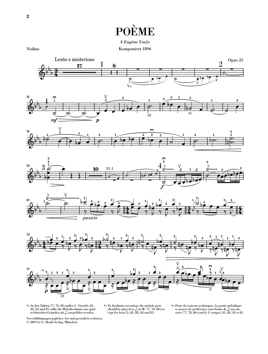 Anderes Coverbild Poème Opus 25 für Violine und Orchester