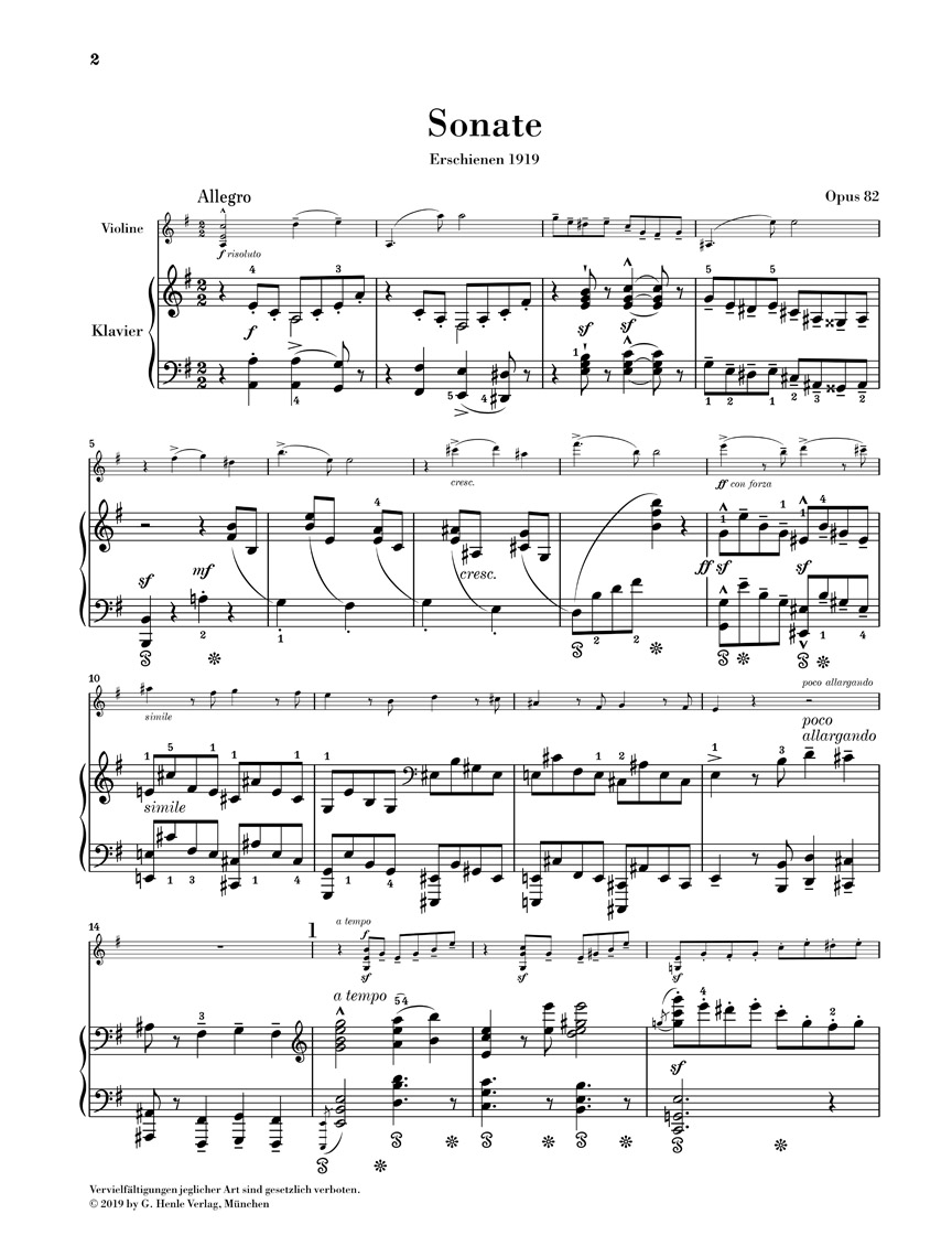 Anderes Coverbild Sonate für Violine und Klavier op. 82