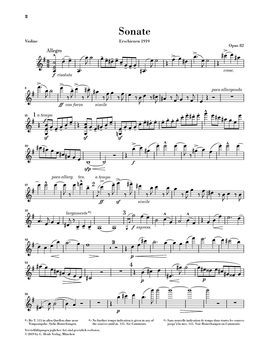 Anderes Coverbild Sonate für Violine und Klavier op. 82